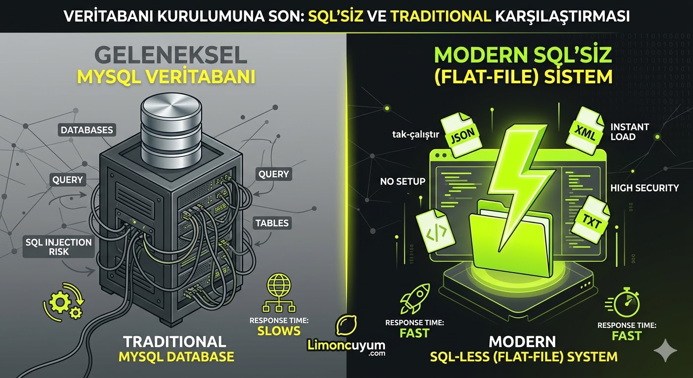 Veritabanı Kurulumuna Son: Modern Web Geliştirmede SQL'siz (Flat-File) Mimarilerin Yükselişi kapak görseli