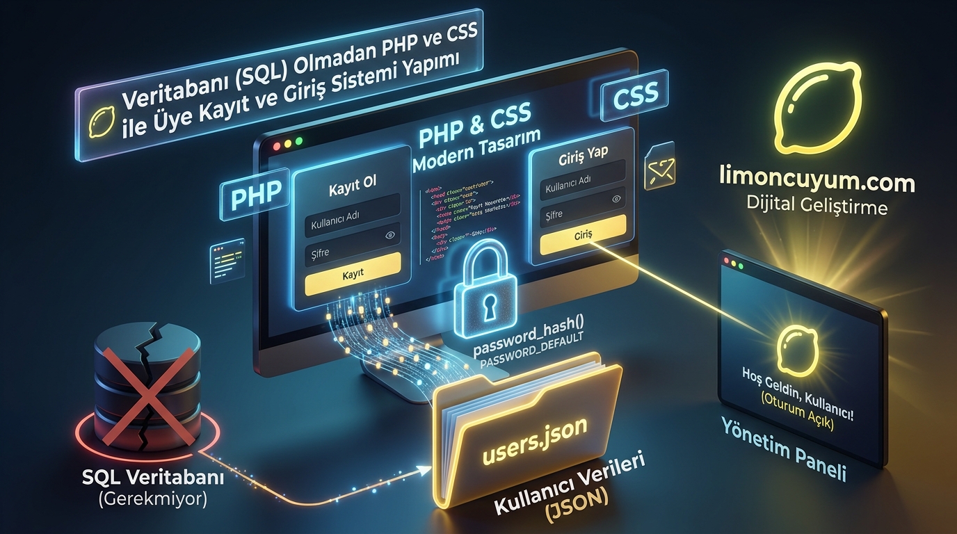 JSON Kullanarak PHP ile Üyelik Sistemi Nasıl Yapılır? (Veritabanı Gerektirmez) kapak görseli