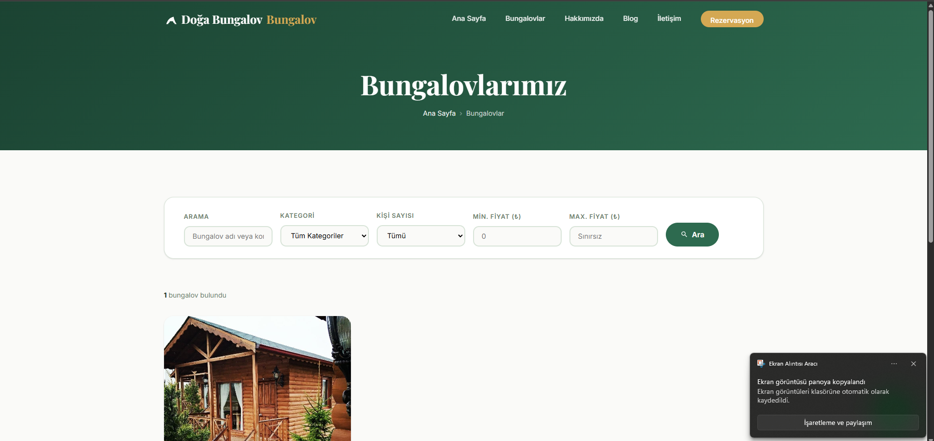 Gelişmiş PHP Bungalov Kiralama