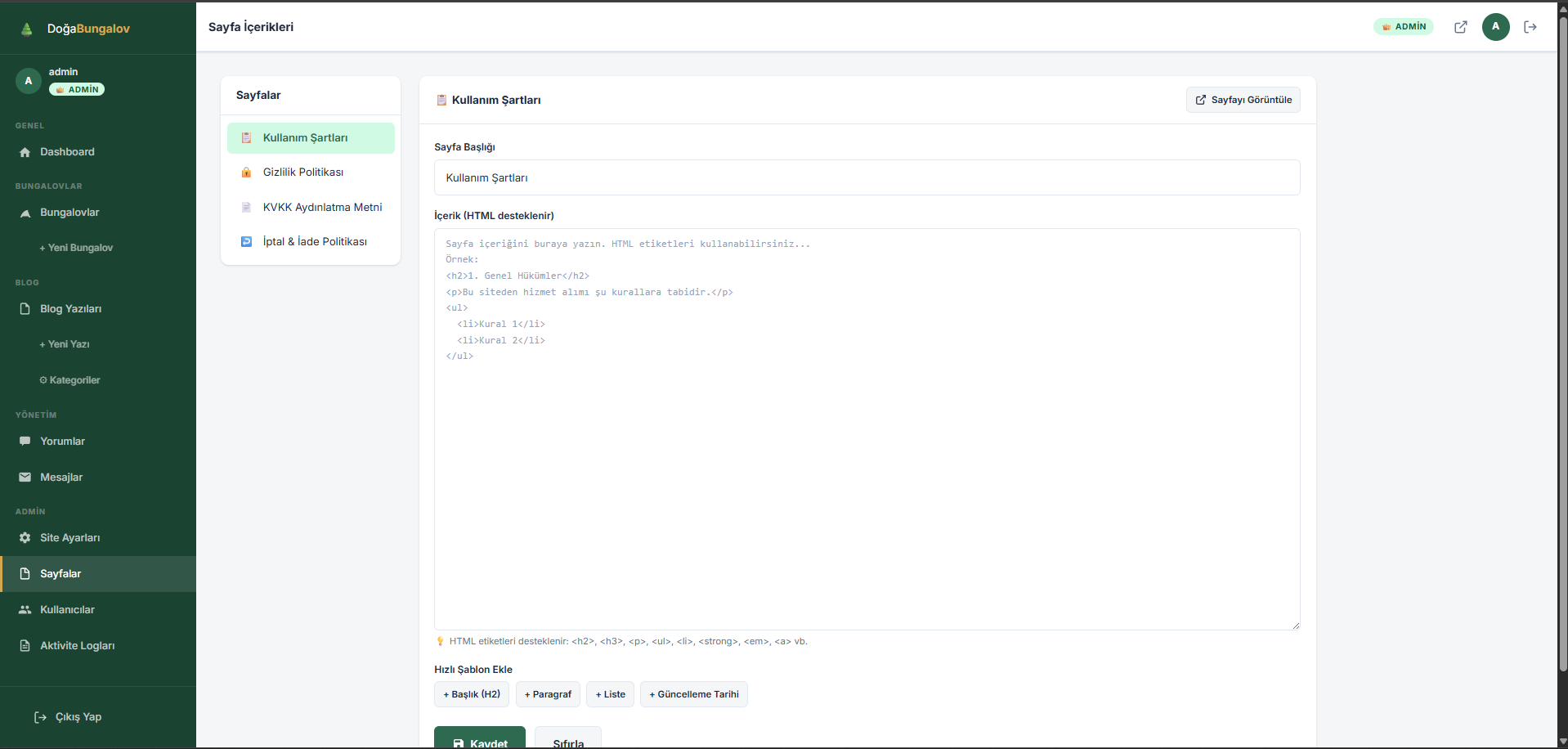 Gelişmiş PHP Bungalov Kiralama