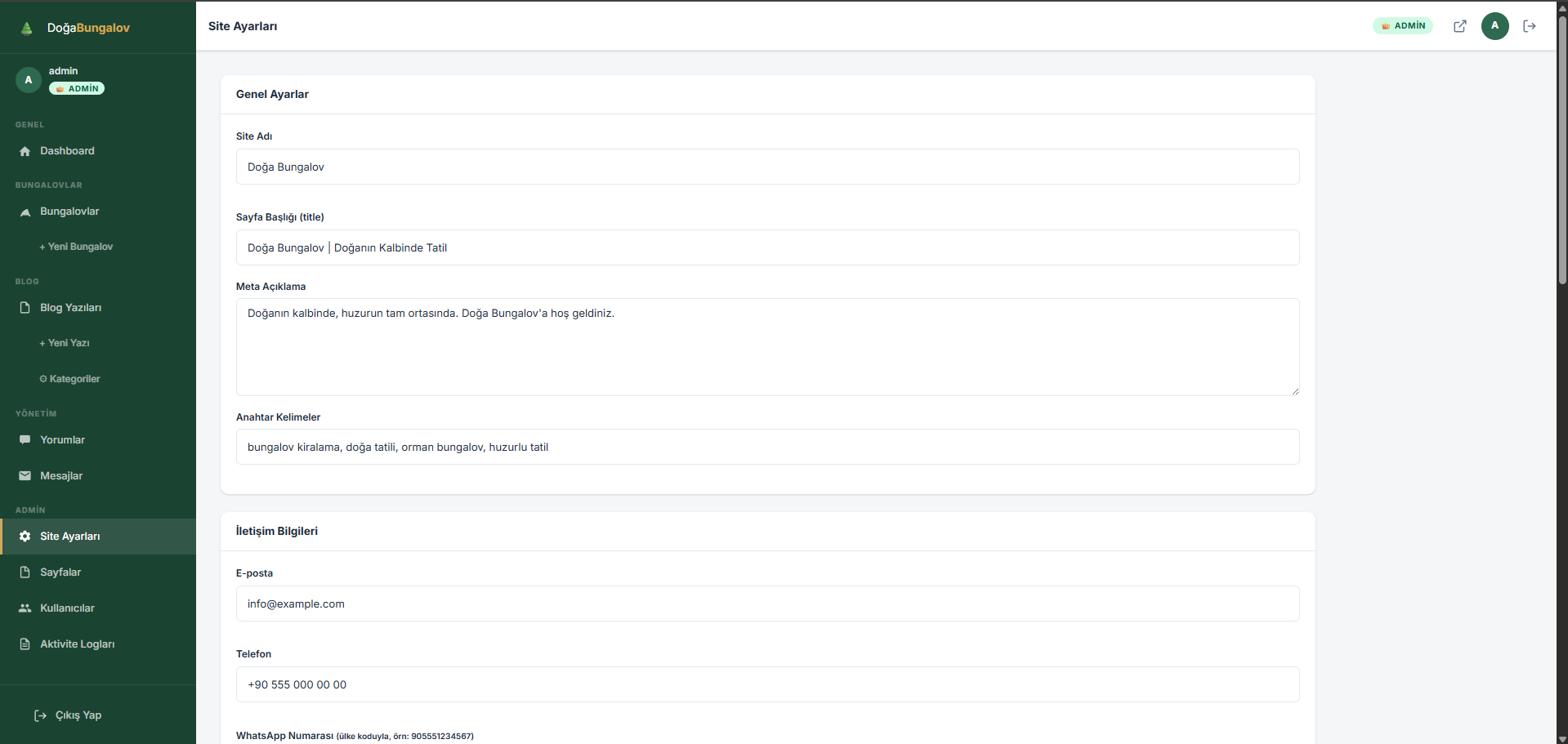 Gelişmiş PHP Bungalov Kiralama