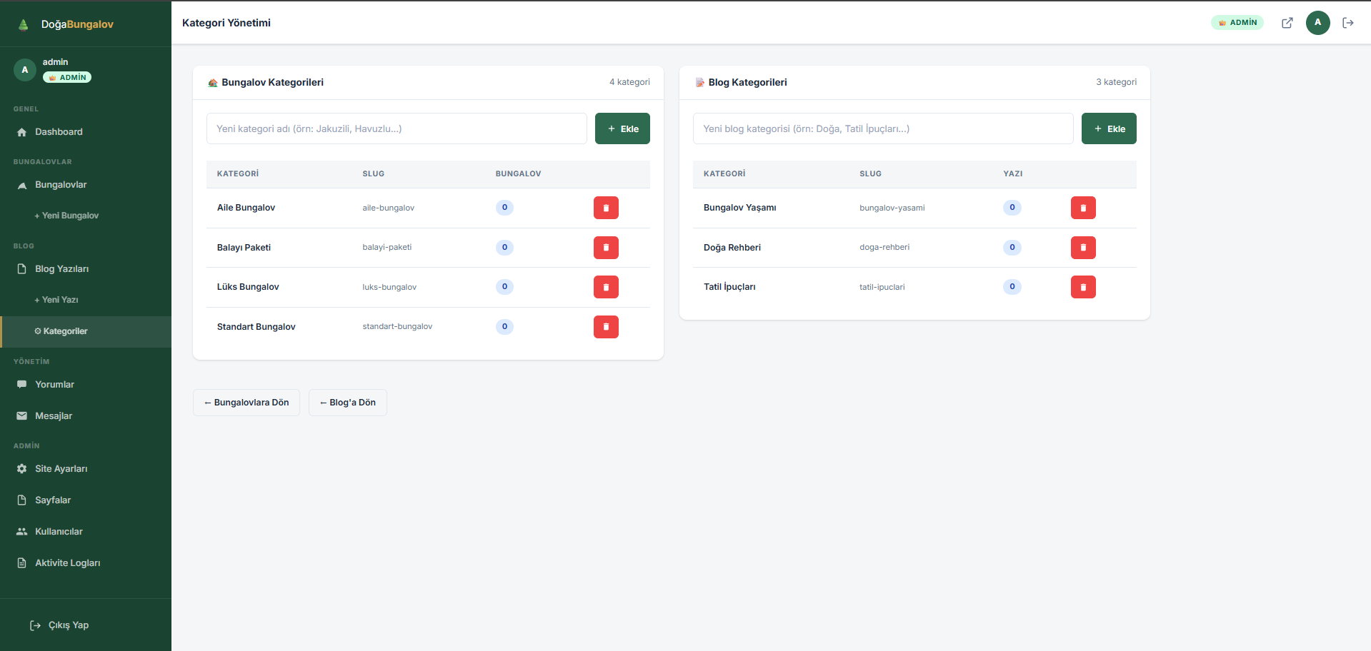 Gelişmiş PHP Bungalov Kiralama