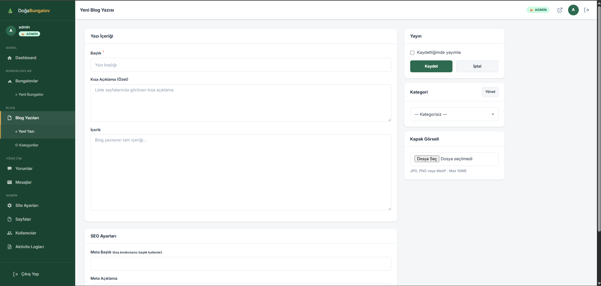 Gelişmiş PHP Bungalov Kiralama