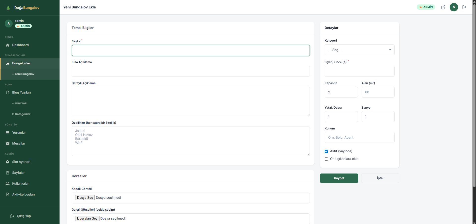 Gelişmiş PHP Bungalov Kiralama